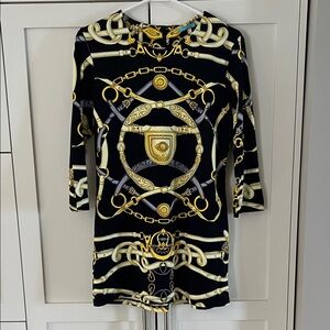 J. McLaughlin Black and Gold Chain Print Tunic/Dress